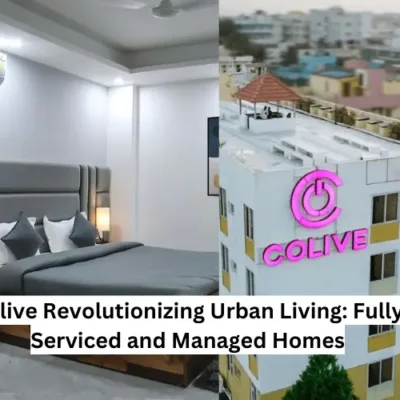 Colive logo against a backdrop of modern urban living, symbolizing innovation, community, and transparency in redefining the essence of urban living with fully serviced homes.