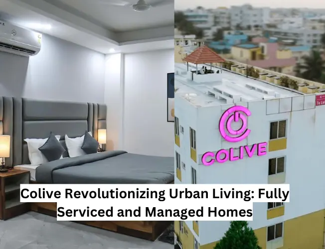 Colive logo against a backdrop of modern urban living, symbolizing innovation, community, and transparency in redefining the essence of urban living with fully serviced homes.