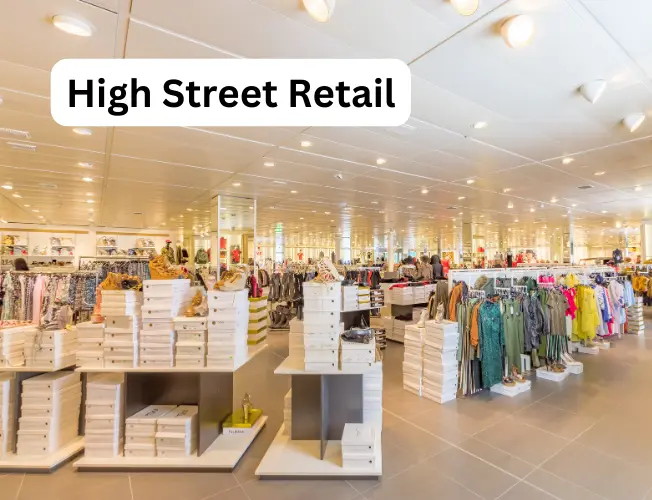 he vibrant and bustling atmosphere of a high street retail district, symbolizing the resurgence of Indian retail with major projects and developments by DLF, Omaxe, and more.