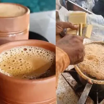 A steaming cup of Amul Butter Chai, served at Vicky Tea Stall in Amritsar, featuring a generous scoop of butter, dry fruits, and rose petals, sparks a spirited debate among chai enthusiasts.