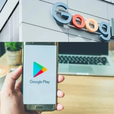 Smartphone with Google Play Store app icon displaying a variety of real-money gaming logos, symbolizing the expanded policy shift for gaming companies.
