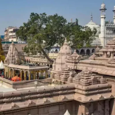 Hindu devotees performing pooja (worship) inside the Gyanvapi mosque complex.