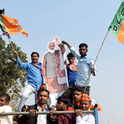 BJP supporters campaign for Dr. Jitendra Singh in Udhampur-Kathua constituency.