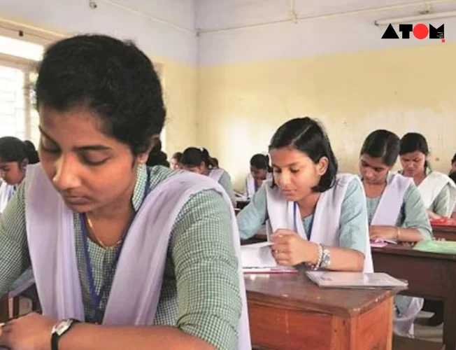 Illustration depicting students checking exam results online.