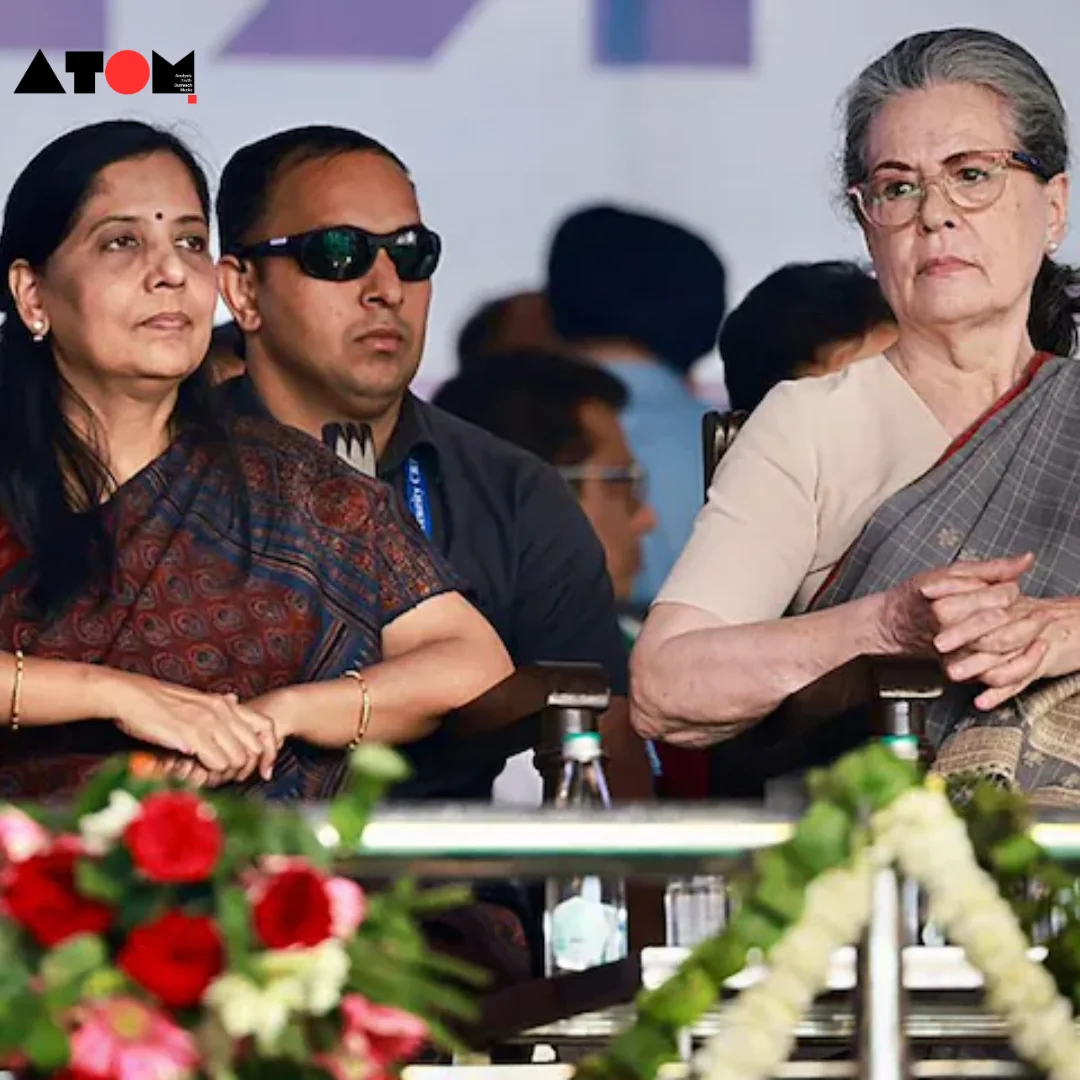 Sunita Kejriwal and Sonia Gandhi at INDIA bloc rally.