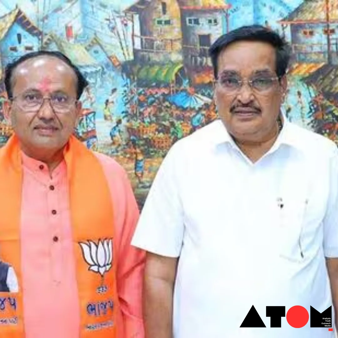 Gujarat BJP president CR Paatil congratulates Mukesh Dalal on his uncontested victory in the Surat Lok Sabha constituency, symbolizing the party's success in the electoral battleground.