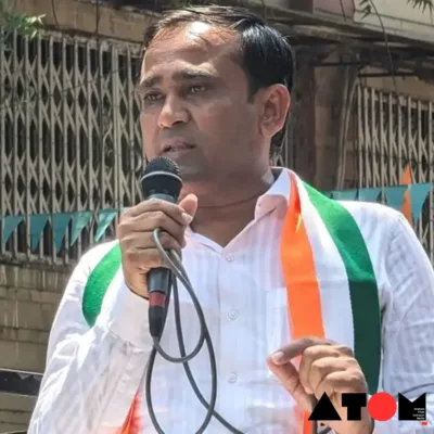 : Congress workers stage a protest outside Nilesh Kumbhani's residence in Surat, expressing discontent over his disappearance amidst the electoral controversy.