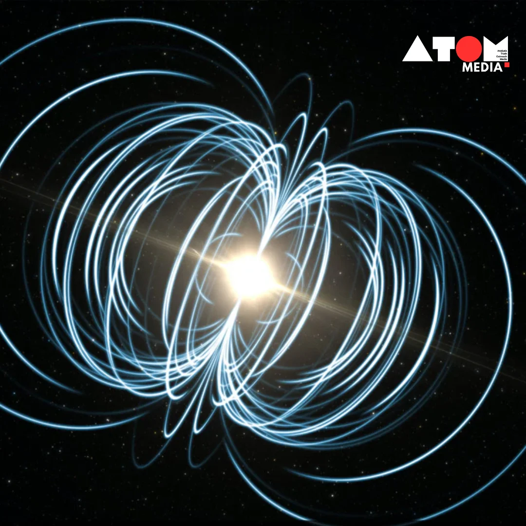 Image showing a vibrant depiction of XTE J1810-197, a magnetar, emitting bursts of energy after its reawakening.