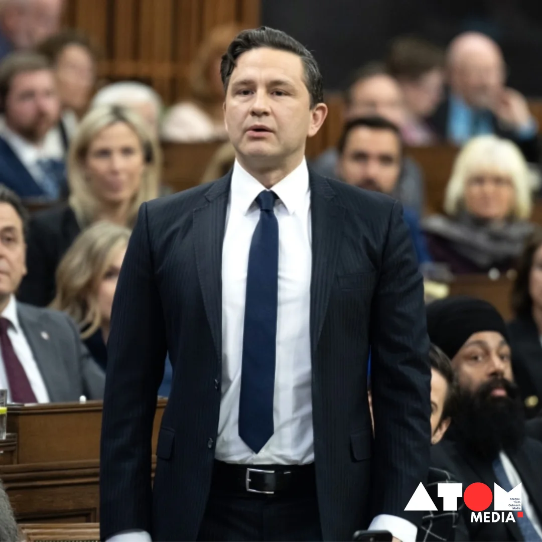 A file image capturing Pierre Poilievre, leader of the Conservative Party of Canada, as he addresses the House of Commons during Question Period. The image highlights the political environment in Canada amidst heated exchanges and escalating tensions.