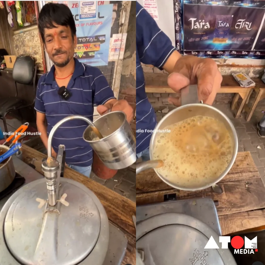 : The image captures a street vendor demonstrating the innovative "cooker wali coffee" method, which involves using a traditional cooker setup to brew coffee. With a steel pipe and valve, steam infuses the coffee mixture, resulting in a frothy and flavorful concoction.