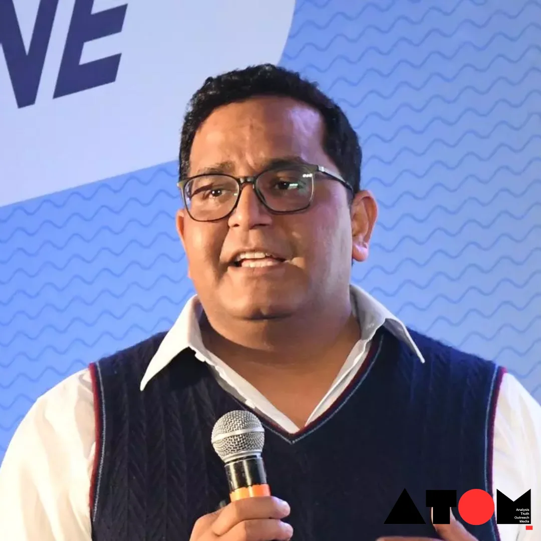 Vijay Shekhar Sharma, founder of Paytm, gestures as he speaks at an event discussing Google's AI-powered search innovation at Google I/O 2024.