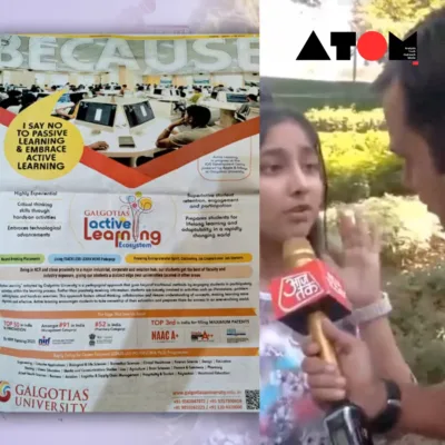 Image captures students from Galgotias University engaged in a protest outside the Congress headquarters. The students appear disoriented and lack clarity about the purpose of their demonstration, leading to controversy on social media.