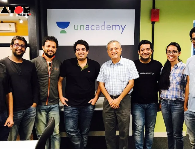 Unacademy co-founders Gaurav Munjal and Hemesh Singh, reflecting on strategic changes amid evolving startup funding landscape.