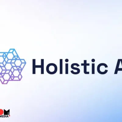The image features the founders of French AI startup H, including CEO Charles Kantor and four former DeepMind scientists. They are celebrating the announcement of their $220 million seed round, aimed at developing AI agents to boost workplace productivity."