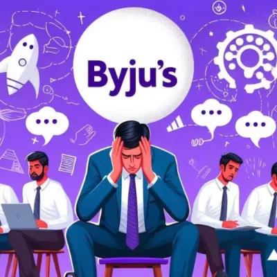 Former Byju's employees gather outside company headquarters demanding resolution for unpaid dues amidst internal turmoil.