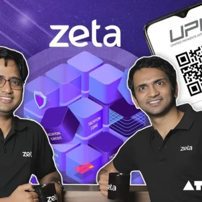 Zeta logo against digital innovation backdrop.