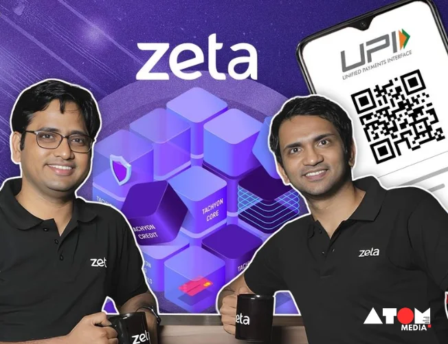 Zeta logo against digital innovation backdrop.