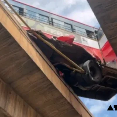 KSRTC bus hanging between flyovers after accident on Bengaluru-Tumakuru highway"