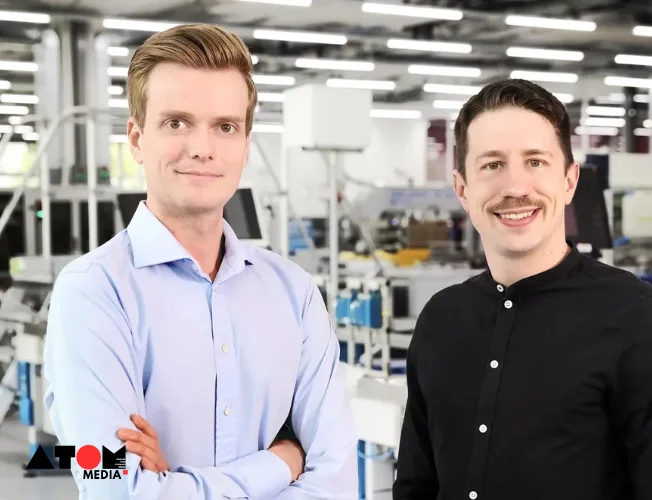 EthonAI co-founders Julian Senoner (CEO) and Bernhard Kratzwald (CTO) at a Siemens factory