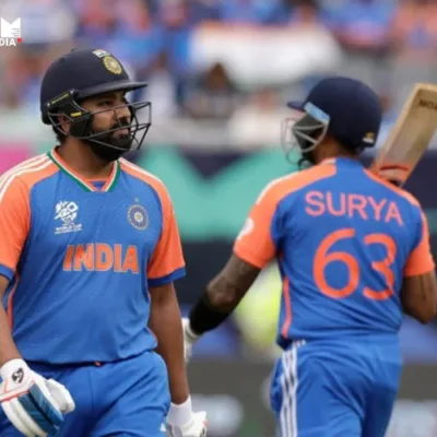 Virat Kohli and Rohit Sharma reacting to memes after India's T20 World Cup win over USA.