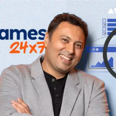 : Games24x7 - Real money gaming platform achieving financial growth (text overlay on a company logo or banner)