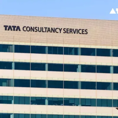 TCS logo on a building facade.