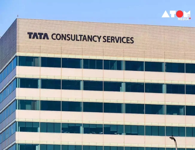 TCS logo on a building facade.