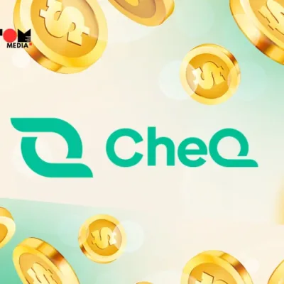 CheQ app logo on a smartphone screen.