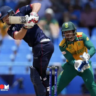 Quinton de Kock, South Africa cricketer, celebrating a fifty in the T20 World Cup match against USA.
