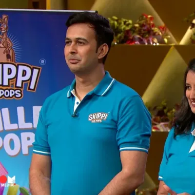 Skippi Ice Pops logo with a rupee symbol and a growth chart.