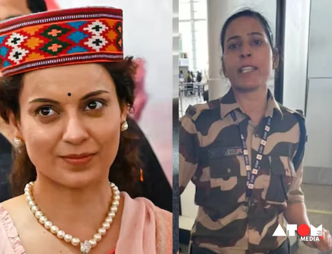 Kangana Ranaut surrounded by security officers at Chandigarh Airport