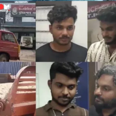 Seven individuals, including a college student, were arrested in Malappuram after a viral video showed them smuggling sand in front of a police station. The Nilambur police acted swiftly, seizing the truck and apprehending all accused within 24 hours.